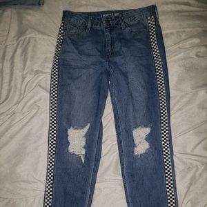 Checkerboard Striped Light Wash Mom jeans